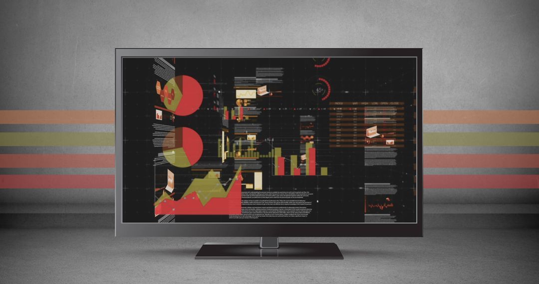 Digital Data Visualization on Monitor with Financial Graphs