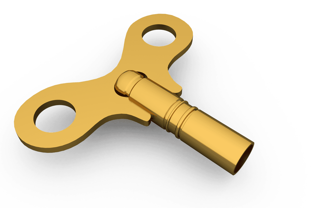 Digital Illustration of Golden Clock Key on Transparent Background