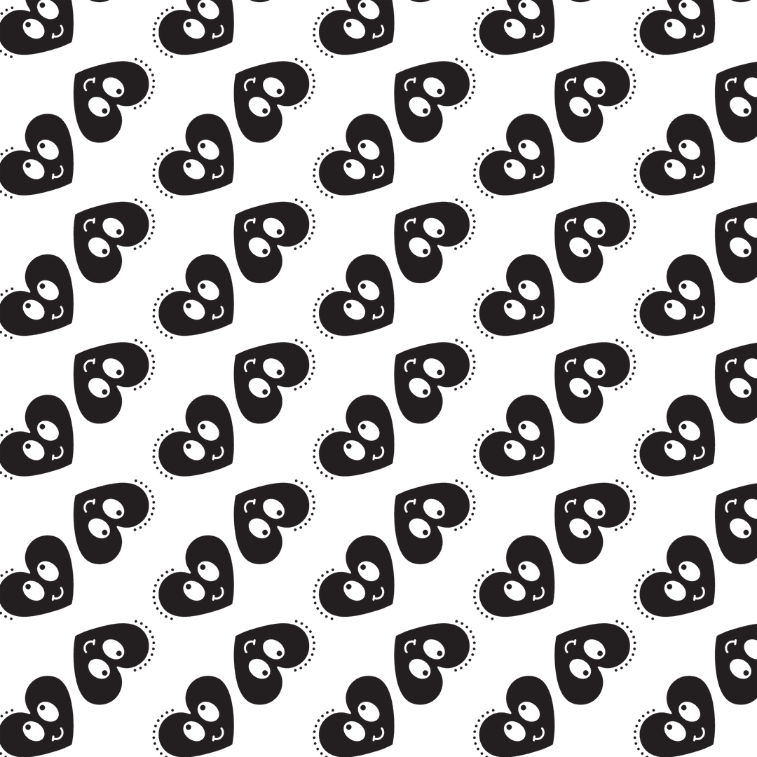 Abstract Heart Pattern with Black Shapes on Transparent Background