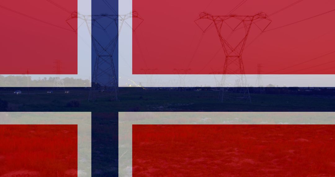 Norwegian Flag Overlapping Power Pylons in Political Concept - Free Images, Stock Photos and Pictures on Pikwizard.com