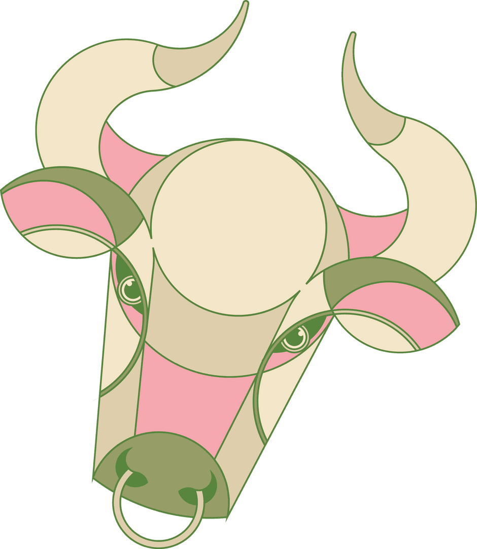 Geometric Cow Head with Crescent Horns and Nose Ring on Transparent Background