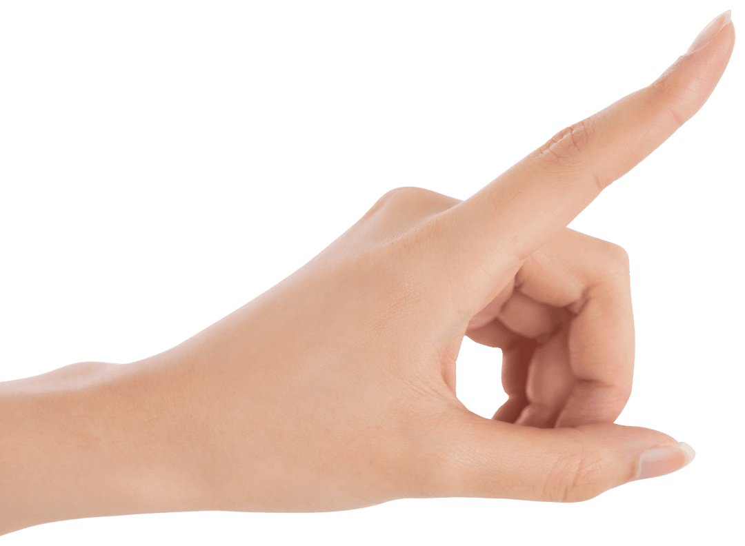 Pointing Finger Gesture of Caucasian Woman on Transparent Background