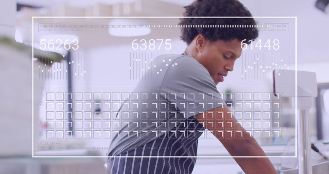 Digital Data Overlay with Shop Assistant Slicing Cheese