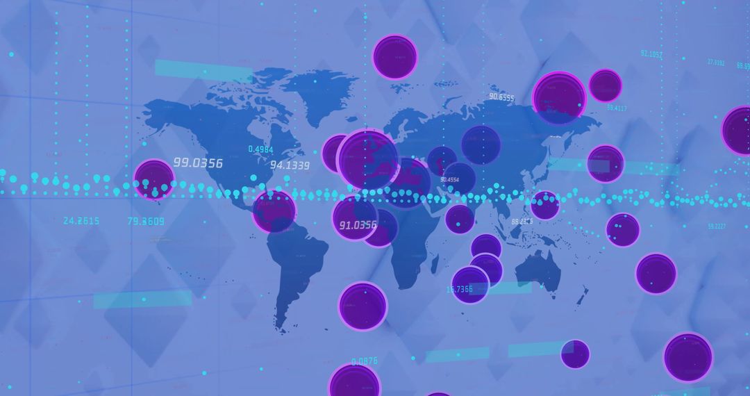 Futuristic Global Data Visualization with Purple Markers and Grid Background