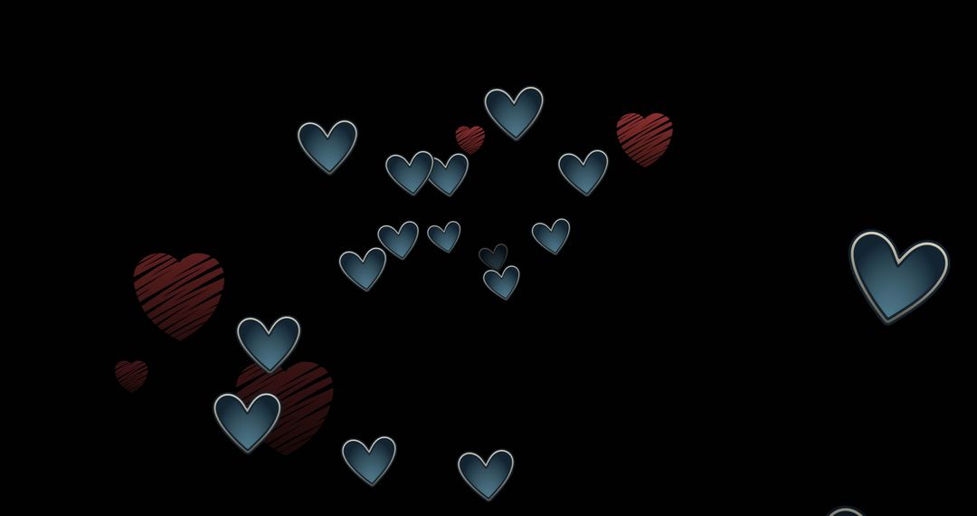 Floating Hearts on Black Background Illustration