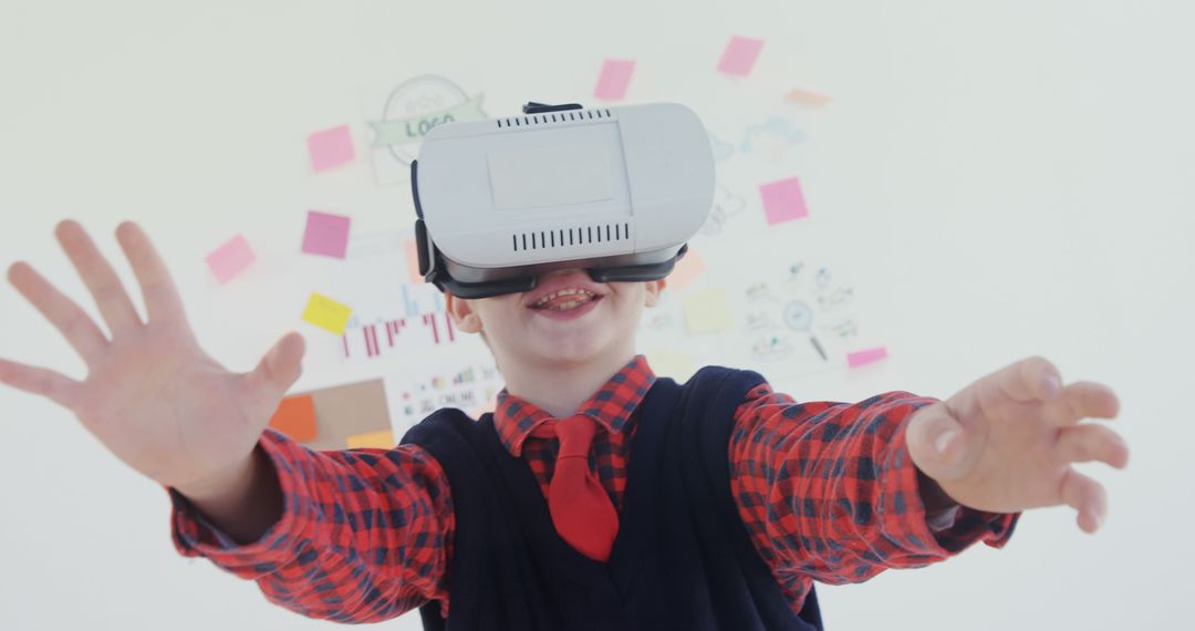 Excited Child Engaging with Virtual Reality Headset - Free Images, Stock Photos and Pictures on Pikwizard.com