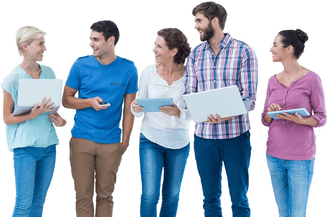 Caucasian Group Using Electronic Devices, Transparent Background