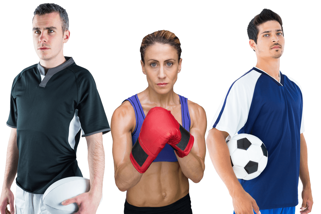 Transparent Group of Caucasian Athletes with Sport Equipments