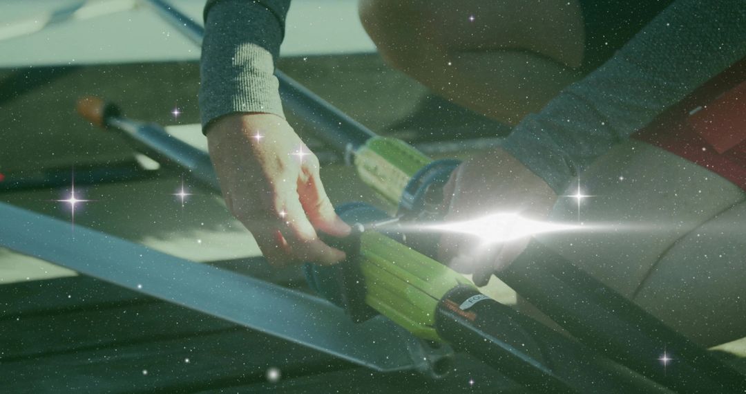 Athlete Fastening High-Performance Oars With Sparkle Effect