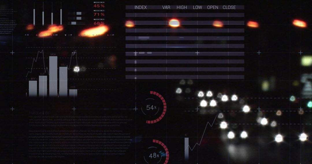 Abstract Business Infographic Overlay on Blurred City Traffic