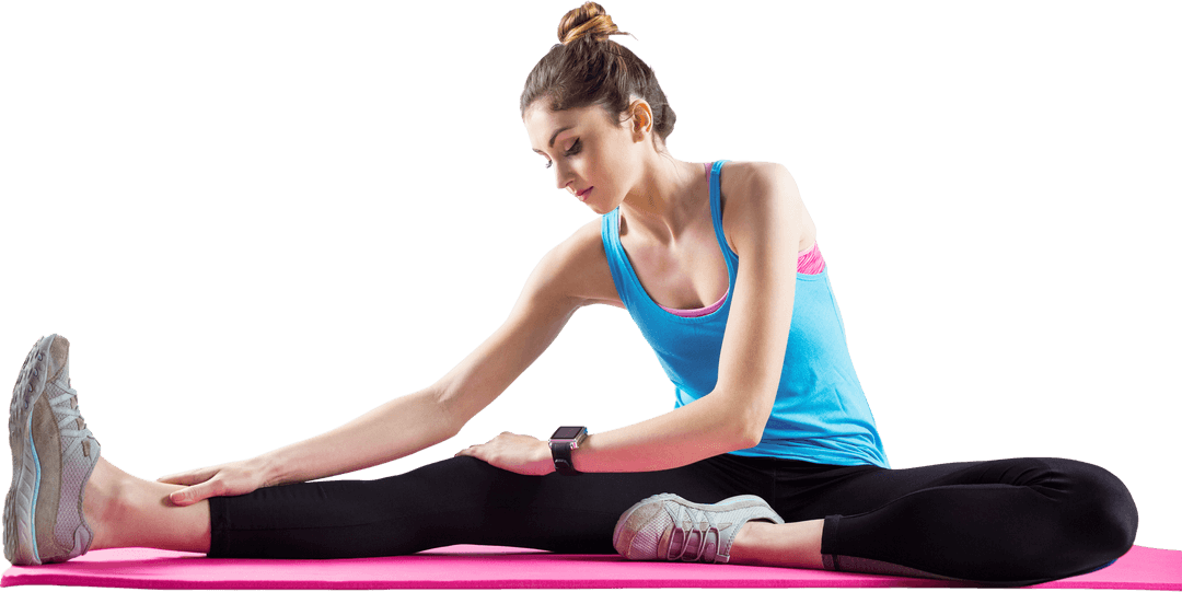 Transparent Fitness Enthusiast Stretching on Exercise Mat