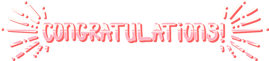 3D Transparent Congratulations Lettering with Vibrant Pink Bursts