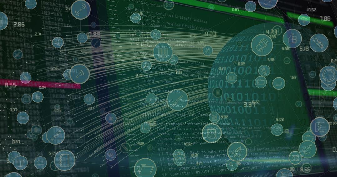 Digital Icons with Global Data Streams Overlay