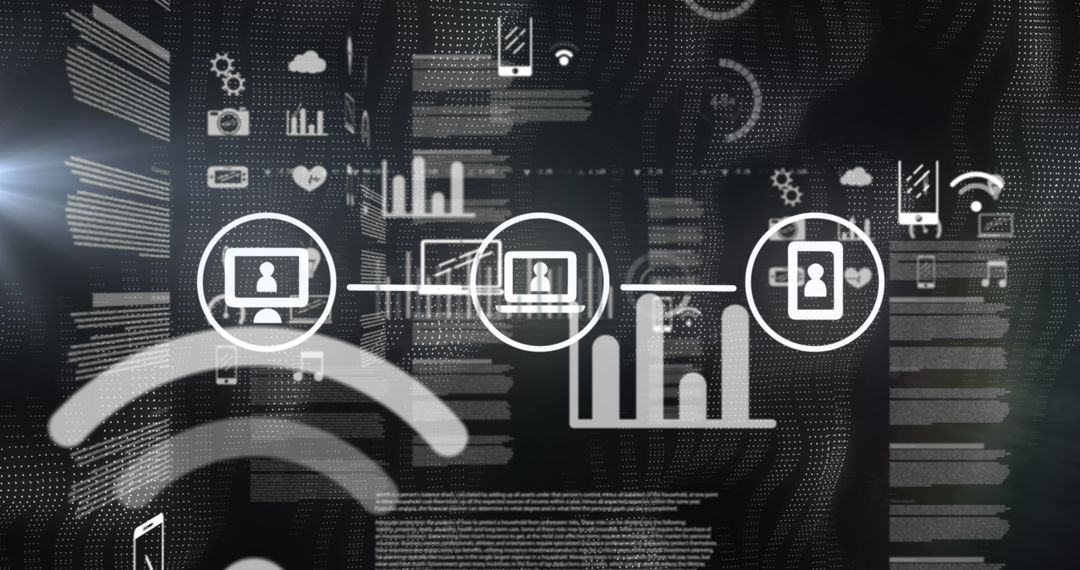 Abstract Digital Interface with Network Connections and Global Icons
