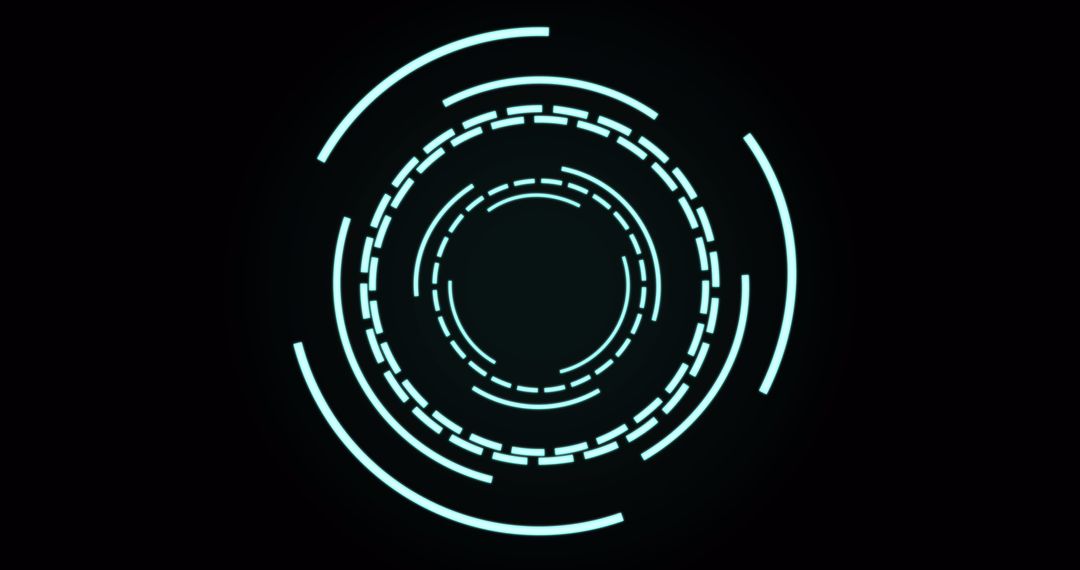 Futuristic Digital Interface with Blue Neon Circles on Black Background