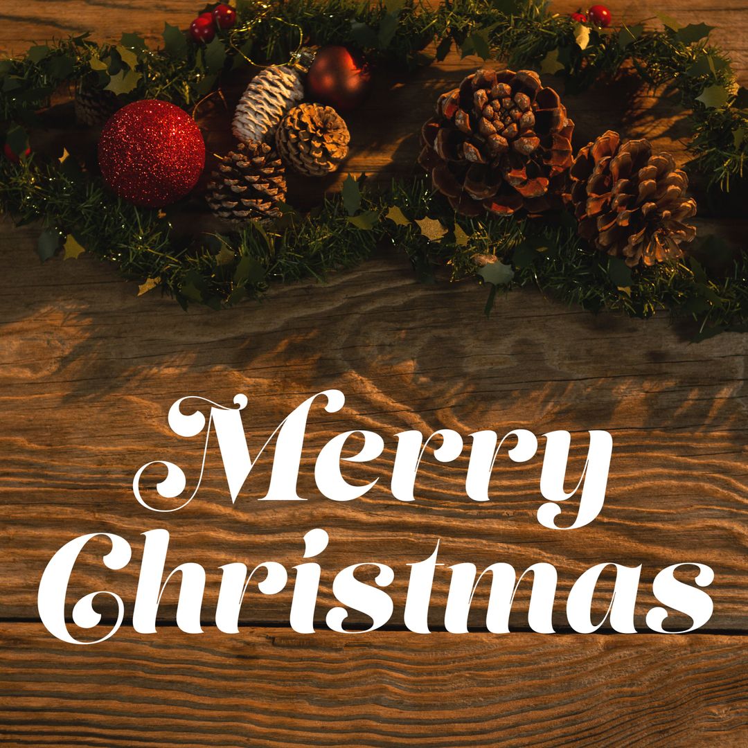 Rustic Christmas Background with Pinecones and Ornaments