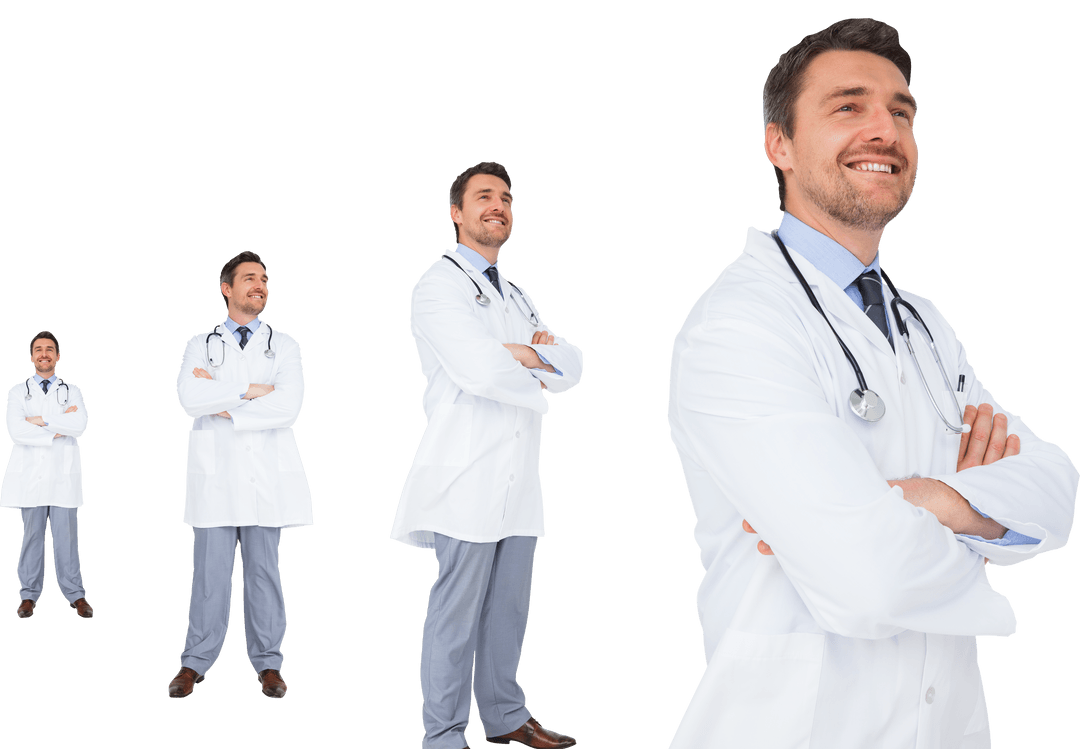 Smiling Male Doctor in Perspective on Transparent Background