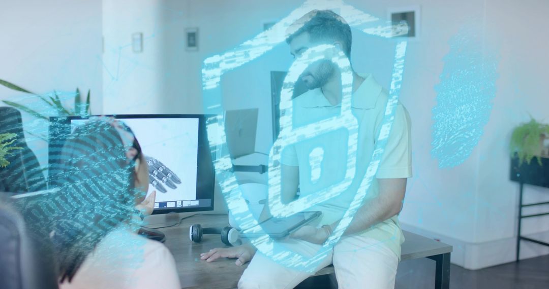 Business Professionals Analyzing Cybersecurity Strategy at Office Desk