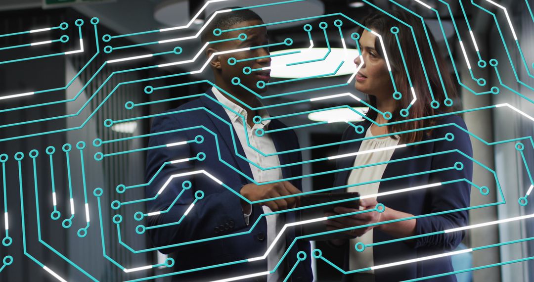 Digital Interface Overlay on Business Discussion