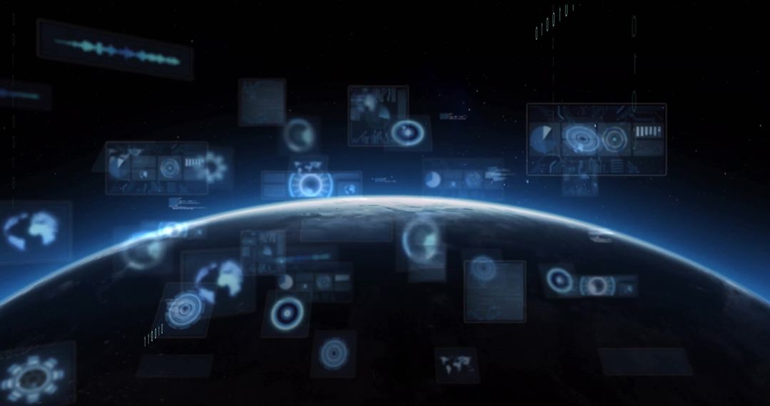 Futuristic Digital Data Processing Hovering over Earth