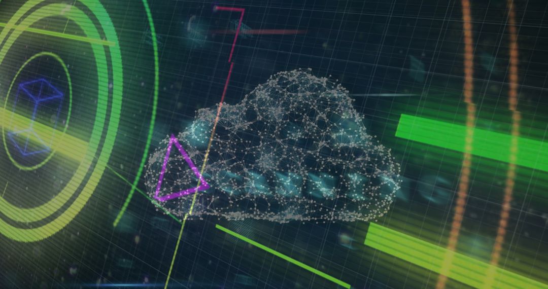 Digital Cloud Interface with Futuristic Graphics and Data