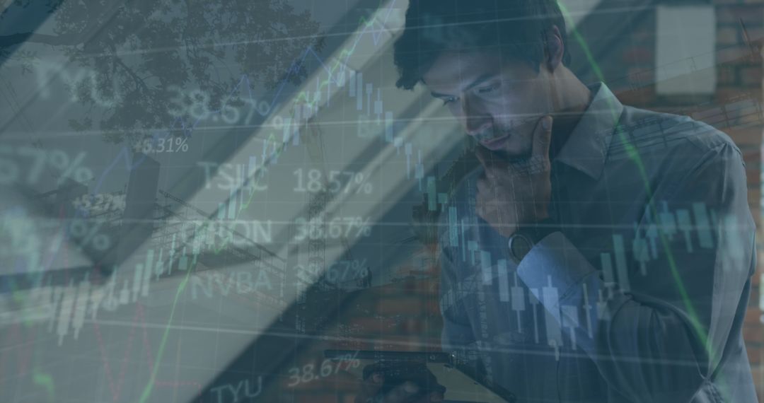 Businessman Analyzing Financial Data with Digital Tablet Overlay