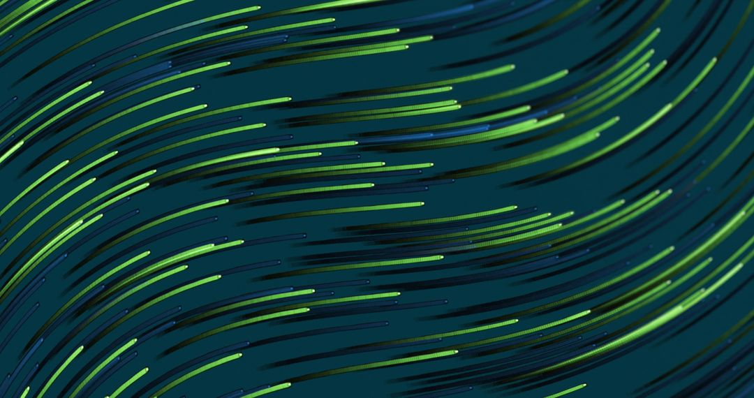 Green Light Trails Over Blue Background in Motion