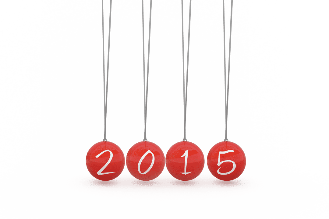 Transparent Red Balls with 2015 Numbers Hanging Vector Illustration