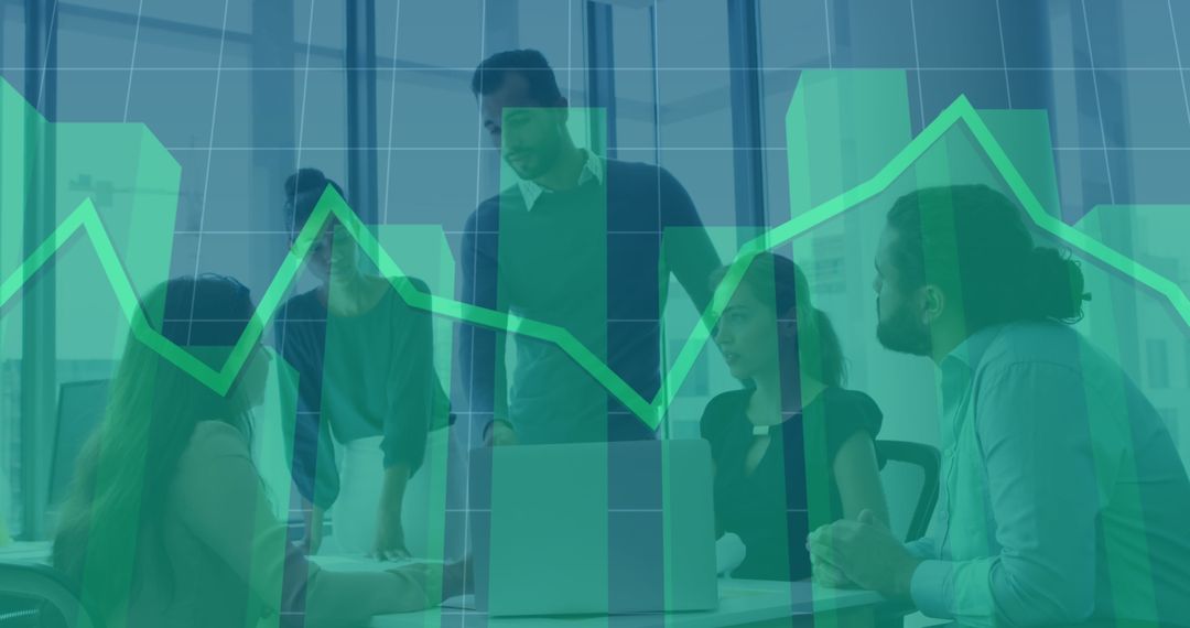 Multiracial Business Team Analyzing Reports with Graph Overlay