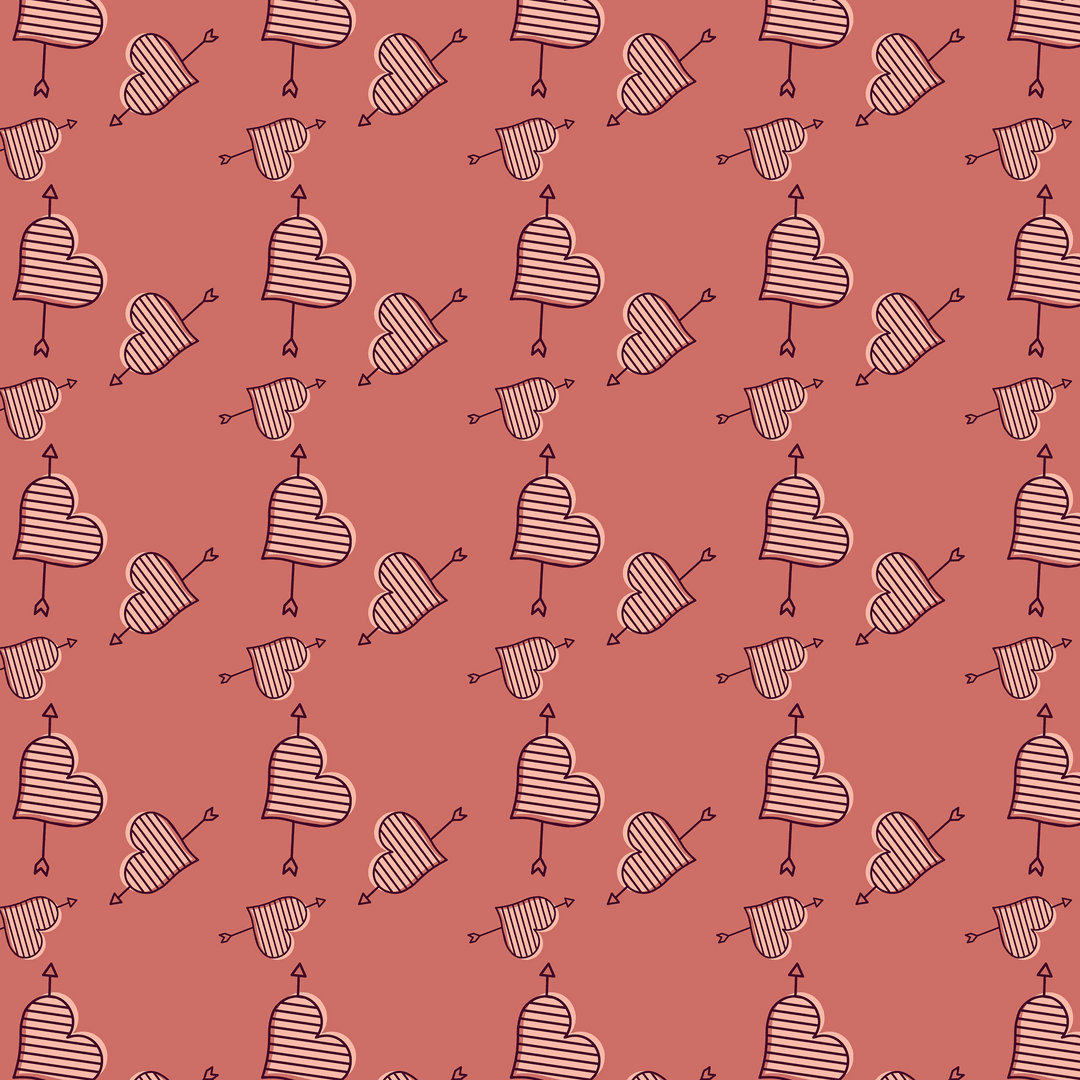 Pink Heart and Arrow Pattern on Transparent Background for Valentine's Day