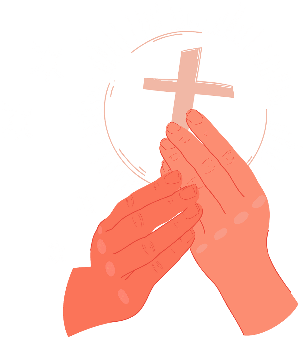 Hands Holding Eucharist Host with Cross on Transparent Background