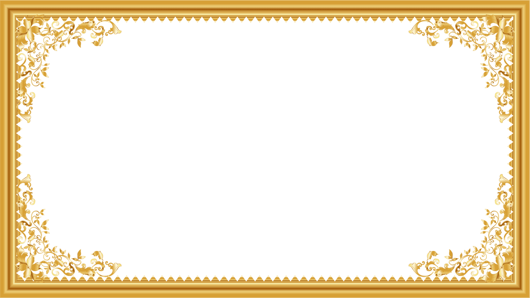 Ornate Gold Frame with Baroque Floral Intricate Design on Transparent Background