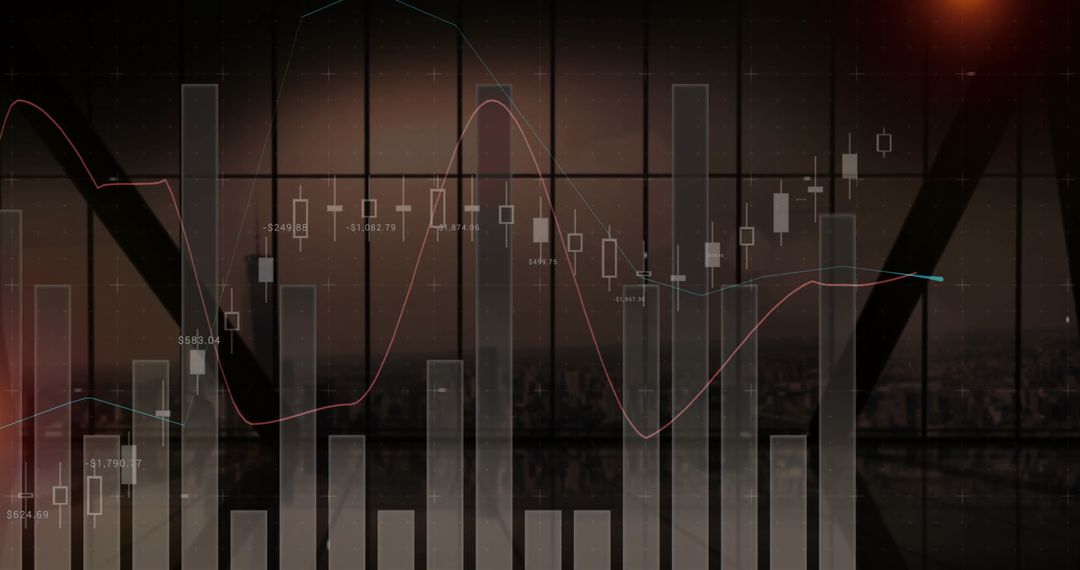 Abstract Financial Data Overlay with City Skyline