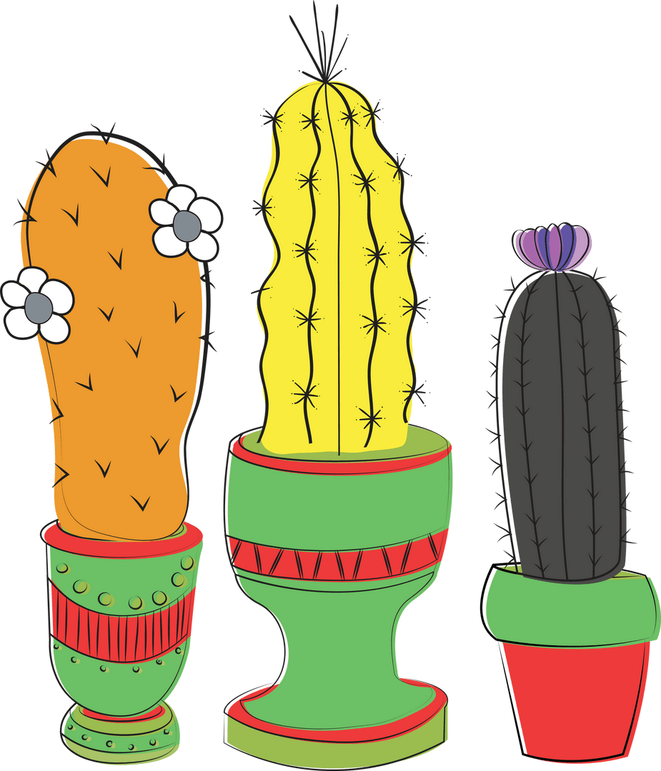 Colorful Cacti Patterns on Transparent Background Isolated Digital Art