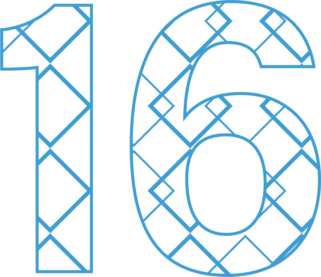 Transparent Number 16 with Geometric Blue Pattern for Birthday Celebrations