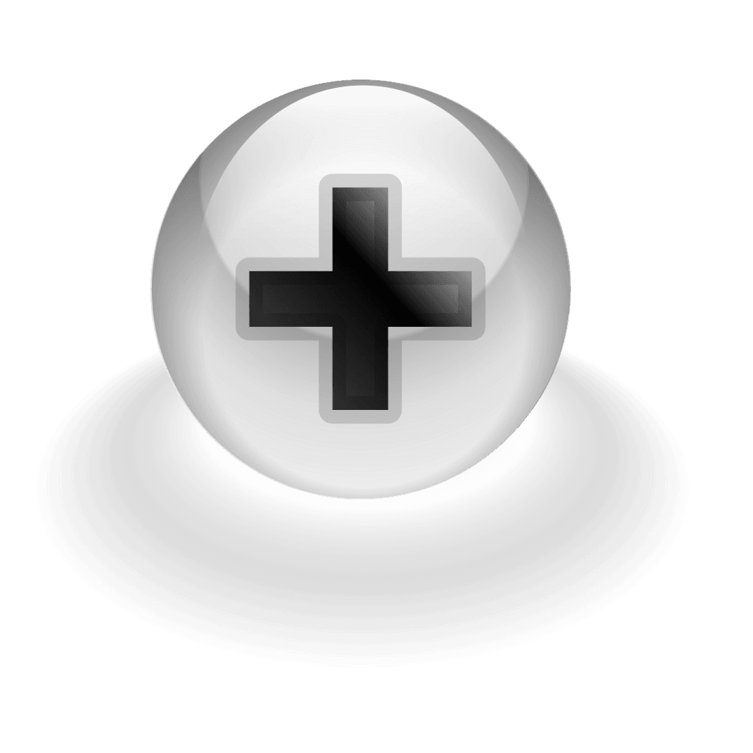Transparent glass button with plus symbol isolated