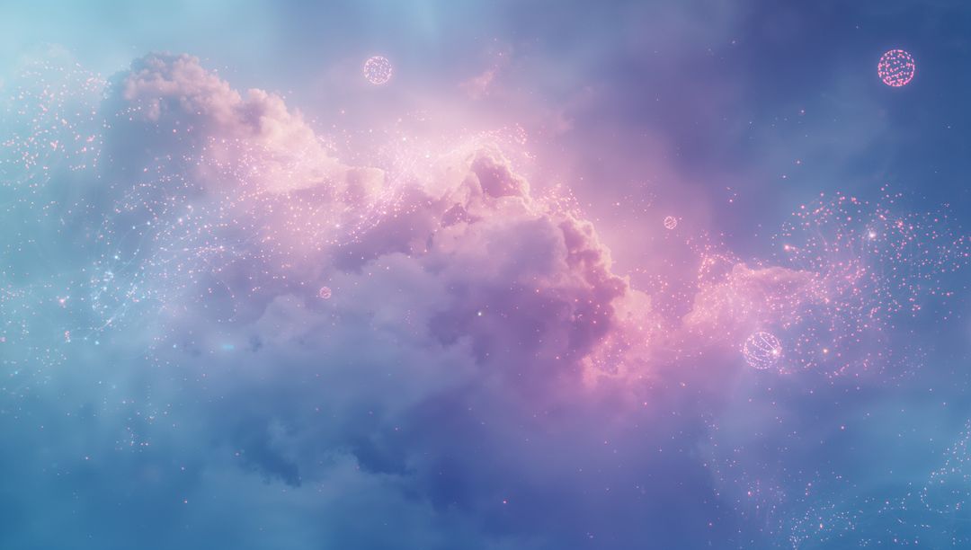 Mystical Celestial Nebula with Glowing Particles and Spheres