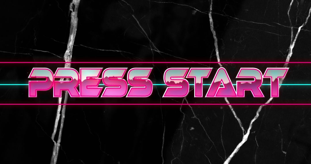 Retro Pink Neon Press Start Text on Marble Background