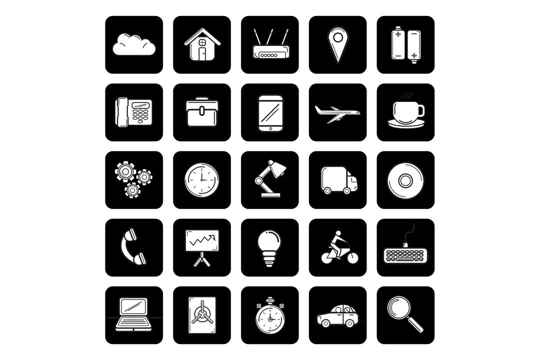 Digital Media Icons on Transparent Background