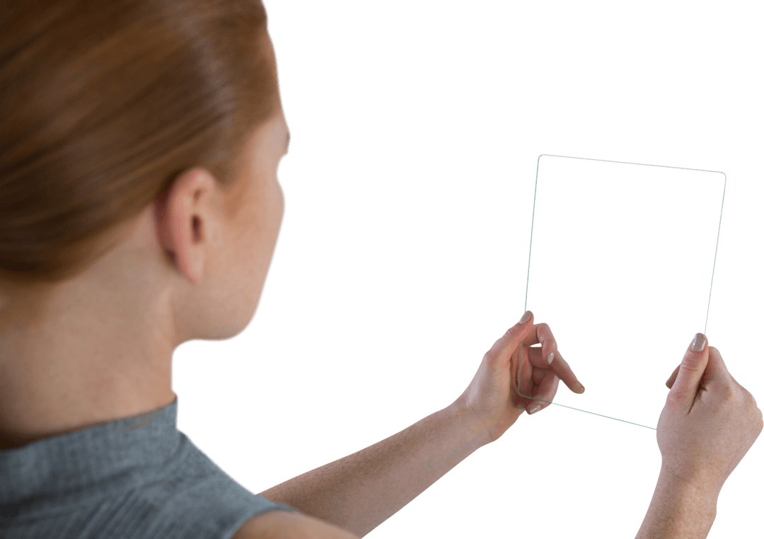 Woman Interacting with Futuristic Transparent Interface