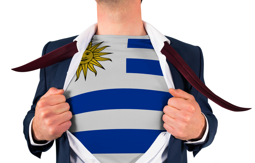 Confident Businessman Opening Shirt to Reveal Uruguay Flag as Symbol Hidden Strength - Download Free Stock Images Pikwizard.com