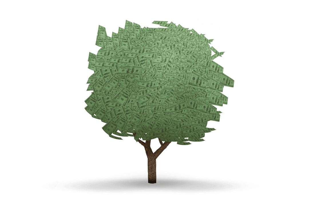 Tree Composed of US Dollar Bills on Transparent Background