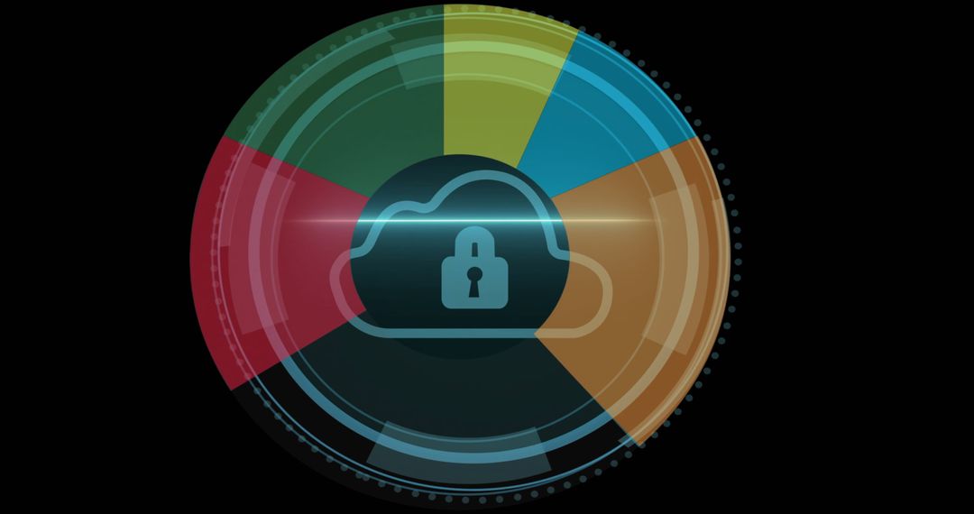 Cybersecurity Concept with Padlock Icon and Colorful Diagram