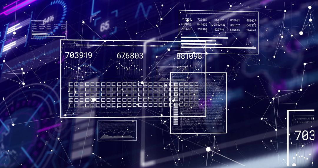 Futuristic Digital Interface with Data Panels and Graphics