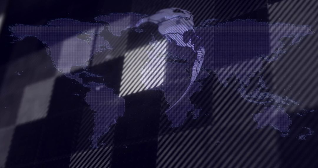 Futuristic World Map Interface with Glitch Effects and Diagonal Stripes