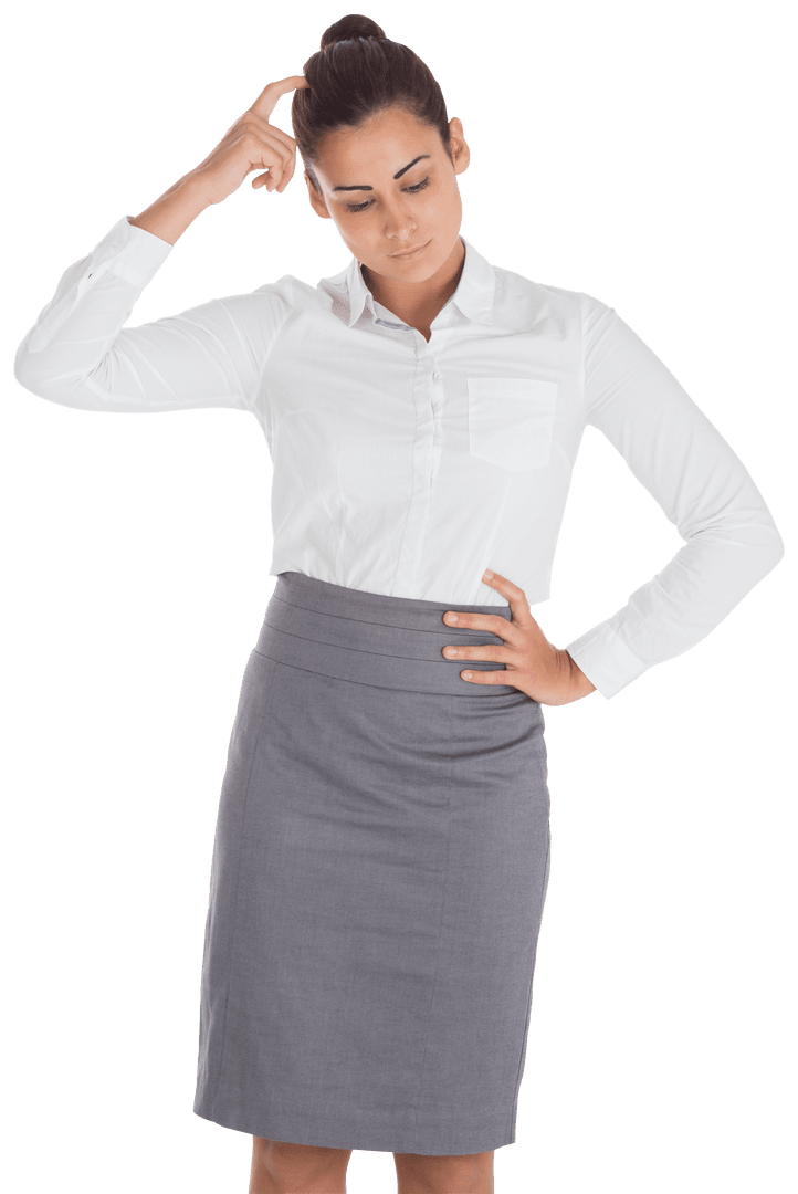 Perplexed Businesswoman Thinking on Transparent Background