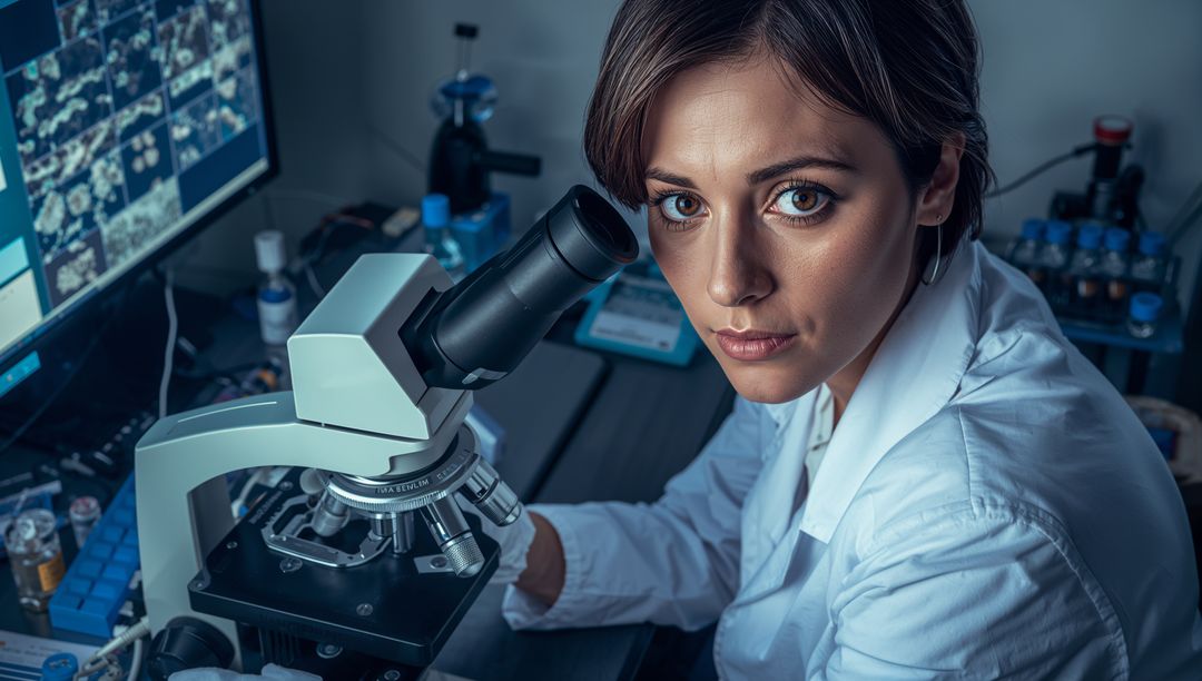 Focused Scientist Operating Microscope in Laboratory