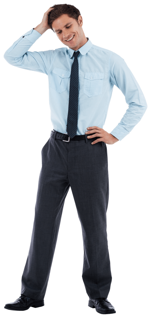Transparent Businessman Standing Thoughtfully with Hand on Head
