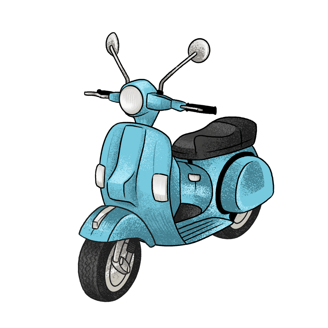 Light Blue Vintage Scooter Vector with Transparent Background