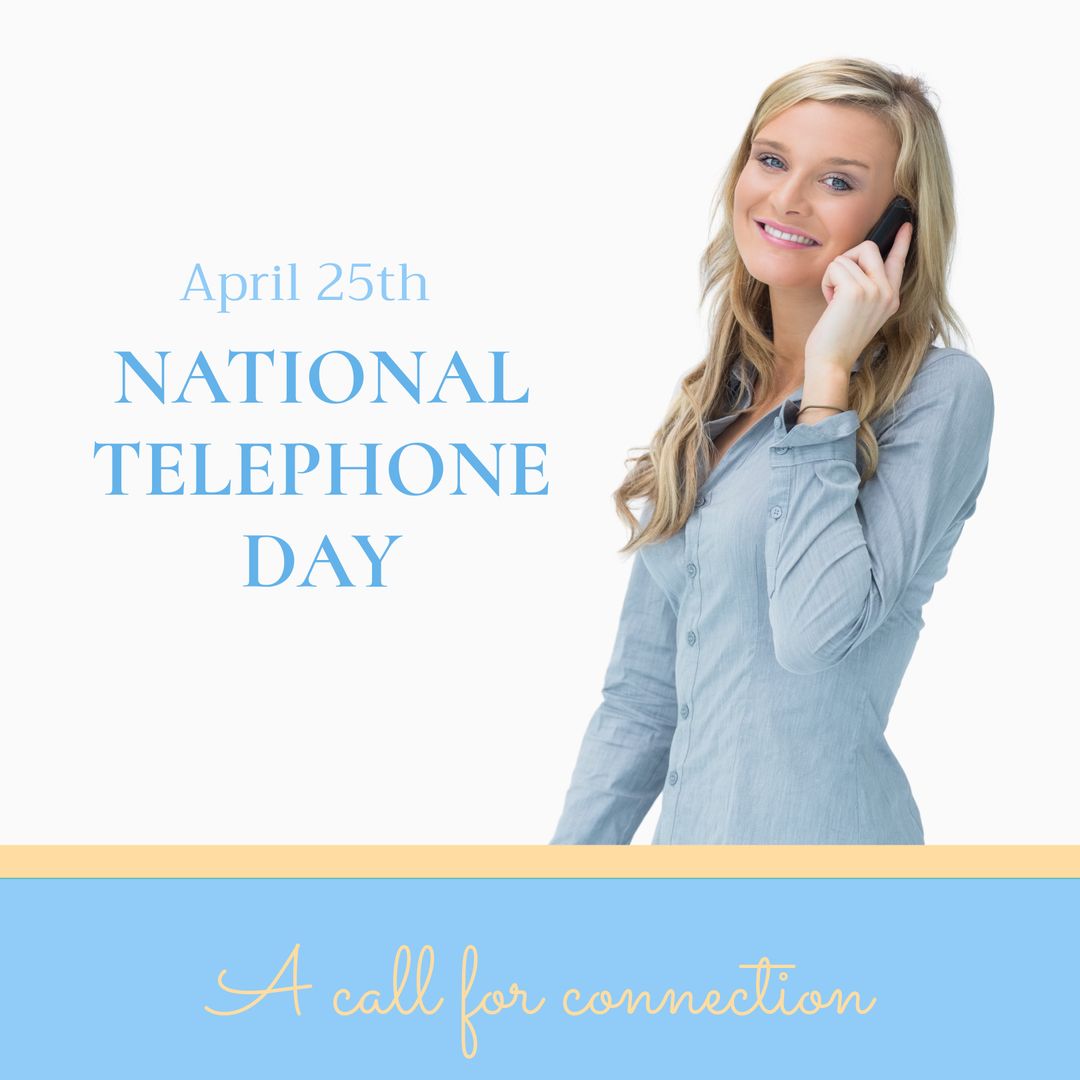 Happy National Telephone Day with Smiling Woman on Smartphone Call